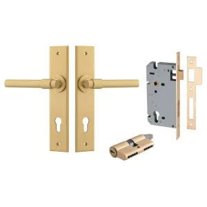 Helsinki Lever Chamfered Backplate Entrance Kit w High Security Lock Brushed Brass by Iver, a Door Hardware for sale on Style Sourcebook