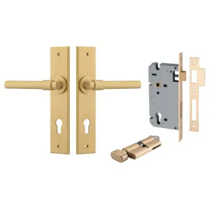 Helsinki Lever Chamfered Backplate Entrance Kit w High Security Lock Brushed Brass by Iver, a Door Hardware for sale on Style Sourcebook