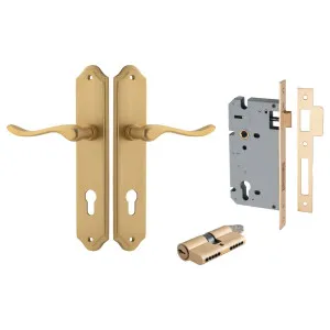 Stirling Lever Shouldered Backplate Entrance Kit w High Security Lock Brushed Brass by Iver, a Door Hardware for sale on Style Sourcebook
