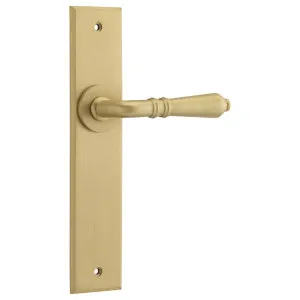 Sarlat Lever Brushed Brass Chamfered Backplate by Iver, a Door Hardware for sale on Style Sourcebook