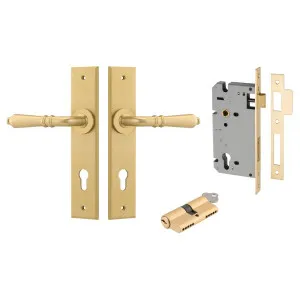 Sarlat Lever Chamfered Backplate Entrance Kit w High Security Lock Brushed Gold PVD by Iver, a Door Hardware for sale on Style Sourcebook