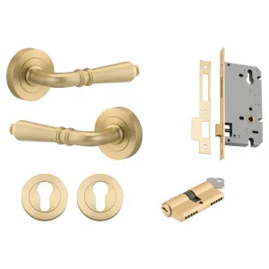 Sarlat Lever Round Rose Entrance Kit w Separate High Security Lock Brushed Gold PVD by Iver, a Door Hardware for sale on Style Sourcebook