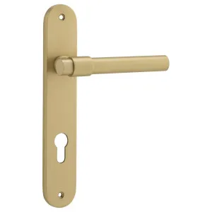 Helsinki Lever Oval Backplate Brushed Gold PVD by Iver, a Door Hardware for sale on Style Sourcebook