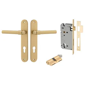Helsinki Lever Oval Backplate Entrance Kit w High Security Lock Brushed Gold PVD by Iver, a Door Hardware for sale on Style Sourcebook