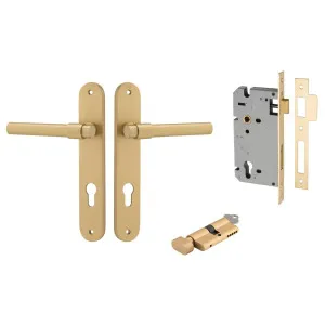 Helsinki Lever Oval Backplate Entrance Kit w High Security Lock Brushed Gold PVD by Iver, a Door Hardware for sale on Style Sourcebook