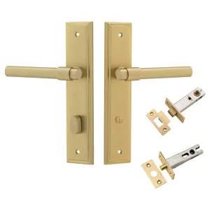 Helsinki Lever Stepped Backplate Privacy Kit w Privacy Turn Brushed Gold PVD by Iver, a Door Hardware for sale on Style Sourcebook
