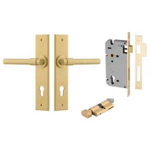 Helsinki Lever Chamfered Backplate Entrance Kit w High Security Lock Brushed Gold PVD by Iver, a Door Hardware for sale on Style Sourcebook