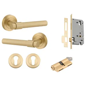 Helsinki Lever Round Rose Entrance Kit w Separate High Security Lock Brushed Gold PVD by Iver, a Door Hardware for sale on Style Sourcebook