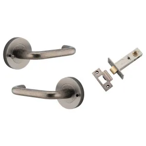 Oslo Lever Round Rose (Inbuilt Privacy) Distressed Nickel by Iver, a Door Hardware for sale on Style Sourcebook