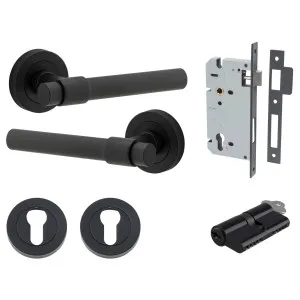 Helsinki Lever Round Rose Entrance Kit w Separate High Security Lock Matt Black by Iver, a Door Hardware for sale on Style Sourcebook