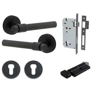 Helsinki Lever Round Rose Entrance Kit w Separate High Security Lock Matt Black by Iver, a Door Hardware for sale on Style Sourcebook