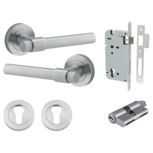 Helsinki Lever Round Rose Entrance Kit w Separate High Security Lock Brushed Chrome by Iver, a Door Hardware for sale on Style Sourcebook