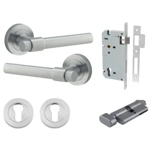Helsinki Lever Round Rose Entrance Kit w Separate High Security Lock Brushed Chrome by Iver, a Door Hardware for sale on Style Sourcebook