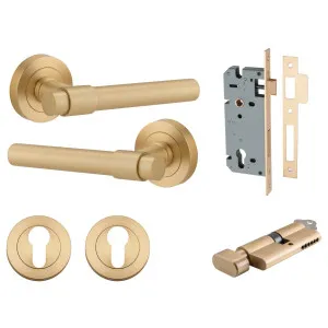 Helsinki Lever Round Rose Entrance Kit w Separate High Security Lock Brushed Brass by Iver, a Door Hardware for sale on Style Sourcebook