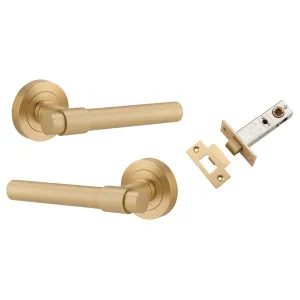 Helsinki Lever Brushed Brass Round Rose Passage Kit by Iver, a Door Hardware for sale on Style Sourcebook
