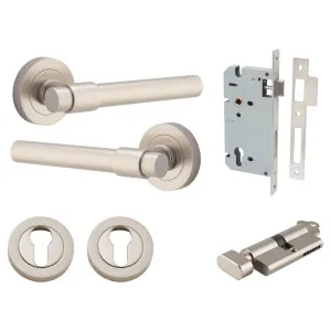 Helsinki Lever Round Rose Entrance Kit w Separate High Security Lock Satin Nickel by Iver, a Door Hardware for sale on Style Sourcebook