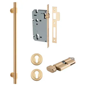 Helsinki Pull Handle 450mm Entrance Kit w Separare High Security Lock Brushed Brass by Iver, a Door Hardware for sale on Style Sourcebook