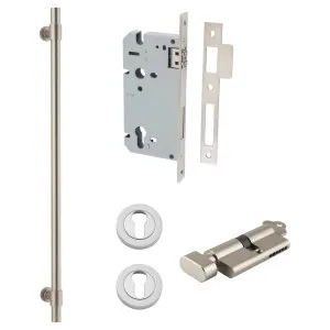 Helsinki Pull Handle 600mm Entrance Kit w Separare High Security Lock Satin Nickel by Iver, a Door Hardware for sale on Style Sourcebook