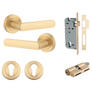 Osaka Lever Round Rose Entrance Kit w Separate High Security Lock Brushed Brass by Iver, a Door Hardware for sale on Style Sourcebook