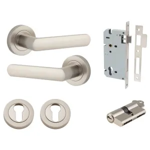 Osaka Lever Round Rose Entrance Kit w Separate High Security Lock Satin Nickel by Iver, a Door Hardware for sale on Style Sourcebook