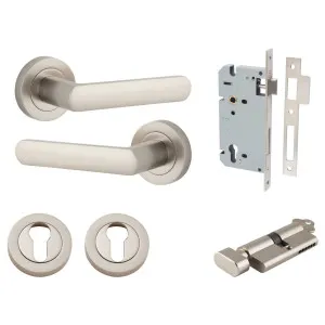 Osaka Lever Round Rose Entrance Kit w Separate High Security Lock Satin Nickel by Iver, a Door Hardware for sale on Style Sourcebook