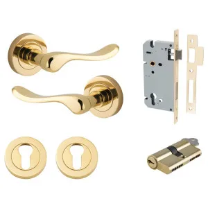Stirling Lever Round Rose Entrance Kit w Separate High Security Lock Polished Brass by Iver, a Door Hardware for sale on Style Sourcebook