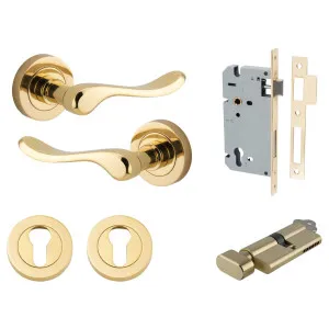 Stirling Lever Round Rose Entrance Kit w Separate High Security Lock Polished Brass by Iver, a Door Hardware for sale on Style Sourcebook