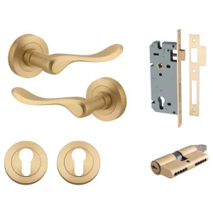 Stirling Lever Round Rose Entrance Kit w Separate High Security Lock Brushed Brass by Iver, a Door Hardware for sale on Style Sourcebook