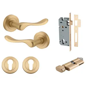 Stirling Lever Round Rose Entrance Kit w Separate High Security Lock Brushed Brass by Iver, a Door Hardware for sale on Style Sourcebook