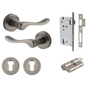 Stirling Lever Round Rose Entrance Kit w Separate High Security Lock Distressed Nickel by Iver, a Door Hardware for sale on Style Sourcebook