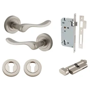 Stirling Lever Round Rose Entrance Kit w Separate High Security Lock Satin Nickel by Iver, a Door Hardware for sale on Style Sourcebook