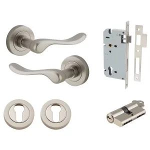 Stirling Lever Round Rose Entrance Kit w Separate High Security Lock Satin Nickel by Iver, a Door Hardware for sale on Style Sourcebook