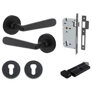 Copenhagen Lever Round Rose Entrance Kit w Separate High Security Lock Matt Black by Iver, a Door Hardware for sale on Style Sourcebook