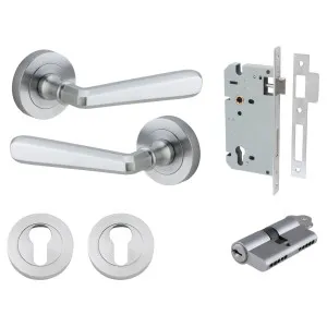 Copenhagen Lever Round Rose Entrance Kit w Separate High Security Lock Brushed Chrome by Iver, a Door Hardware for sale on Style Sourcebook