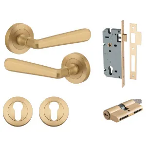 Copenhagen Lever Round Rose Entrance Kit w Separate High Security Lock Brushed Brass by Iver, a Door Hardware for sale on Style Sourcebook
