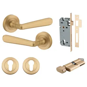 Copenhagen Lever Round Rose Entrance Kit w Separate High Security Lock Brushed Brass by Iver, a Door Hardware for sale on Style Sourcebook