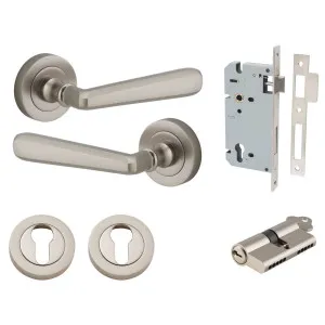 Copenhagen Lever Round Rose Entrance Kit w Separate High Security Lock Satin Nickel by Iver, a Door Hardware for sale on Style Sourcebook