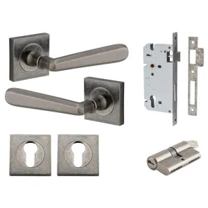 Copenhagen Lever Square Rose Entrance Kit w Separate High Security Lock Distressed Nickel by Iver, a Door Hardware for sale on Style Sourcebook