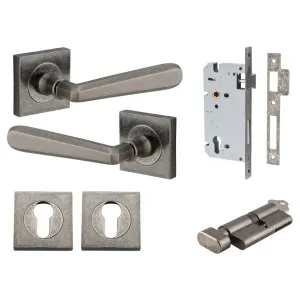 Copenhagen Lever Square Rose Entrance Kit w Separate High Security Lock Distressed Nickel by Iver, a Door Hardware for sale on Style Sourcebook