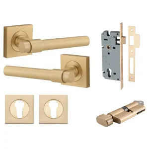 Helsinki Lever Square Rose Entrance Kit w Separate High Security Lock Brushed Brass by Iver, a Door Hardware for sale on Style Sourcebook