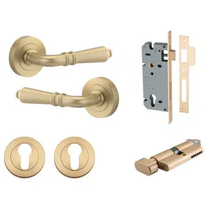 Sarlat Lever Round Rose Entrance Kit w Separate High Security Lock Brushed Brass by Iver, a Door Hardware for sale on Style Sourcebook