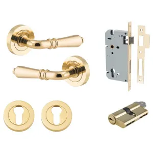 Sarlat Lever Round Rose Entrance Kit w Separate High Security Lock Polished Brass by Iver, a Door Hardware for sale on Style Sourcebook
