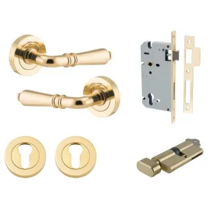 Sarlat Lever Round Rose Entrance Kit w Separate High Security Lock Polished Brass by Iver, a Door Hardware for sale on Style Sourcebook