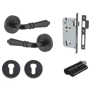 Sarlat Lever Round Rose Entrance Kit with Separate High Security Lock Matt Black by Iver, a Door Hardware for sale on Style Sourcebook