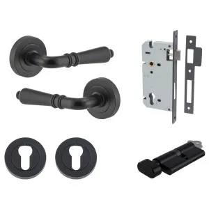 Sarlat Lever Round Rose Entrance Kit with Separate High Security Lock Matt Black by Iver, a Door Hardware for sale on Style Sourcebook