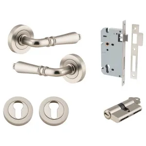 Sarlat Lever Round Rose Entrance Kit w Separate High Security Lock Satin Nickel by Iver, a Door Hardware for sale on Style Sourcebook