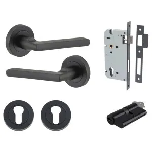 Baltimore Lever Round Rose Entrance Kit w Separate High Security Lock Matt Black by Iver, a Door Hardware for sale on Style Sourcebook