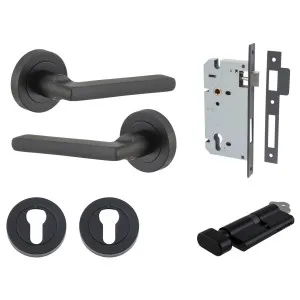 Baltimore Lever Round Rose Entrance Kit w Separate High Security Lock Matt Black by Iver, a Door Hardware for sale on Style Sourcebook