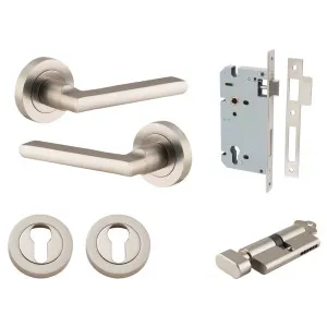 Baltimore Lever Round Rose Entrance Kit w Separate High Security Lock Satin Nickel by Iver, a Door Hardware for sale on Style Sourcebook