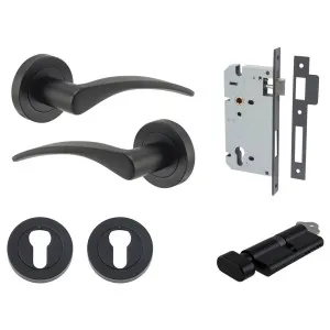 Oxford Lever Round Rose Entrance Kit w Separate High Security Lock Matt Black by Iver, a Door Hardware for sale on Style Sourcebook